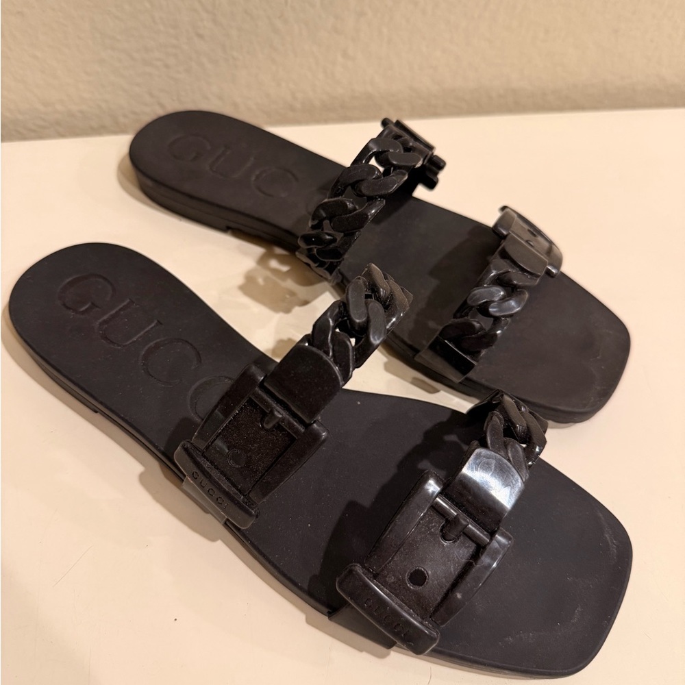 Gucci Black Chain Slide Sandals